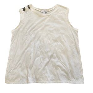 Frayed Jeans Distressed Tank Top​​​​in White, Size L​​​​​​​​